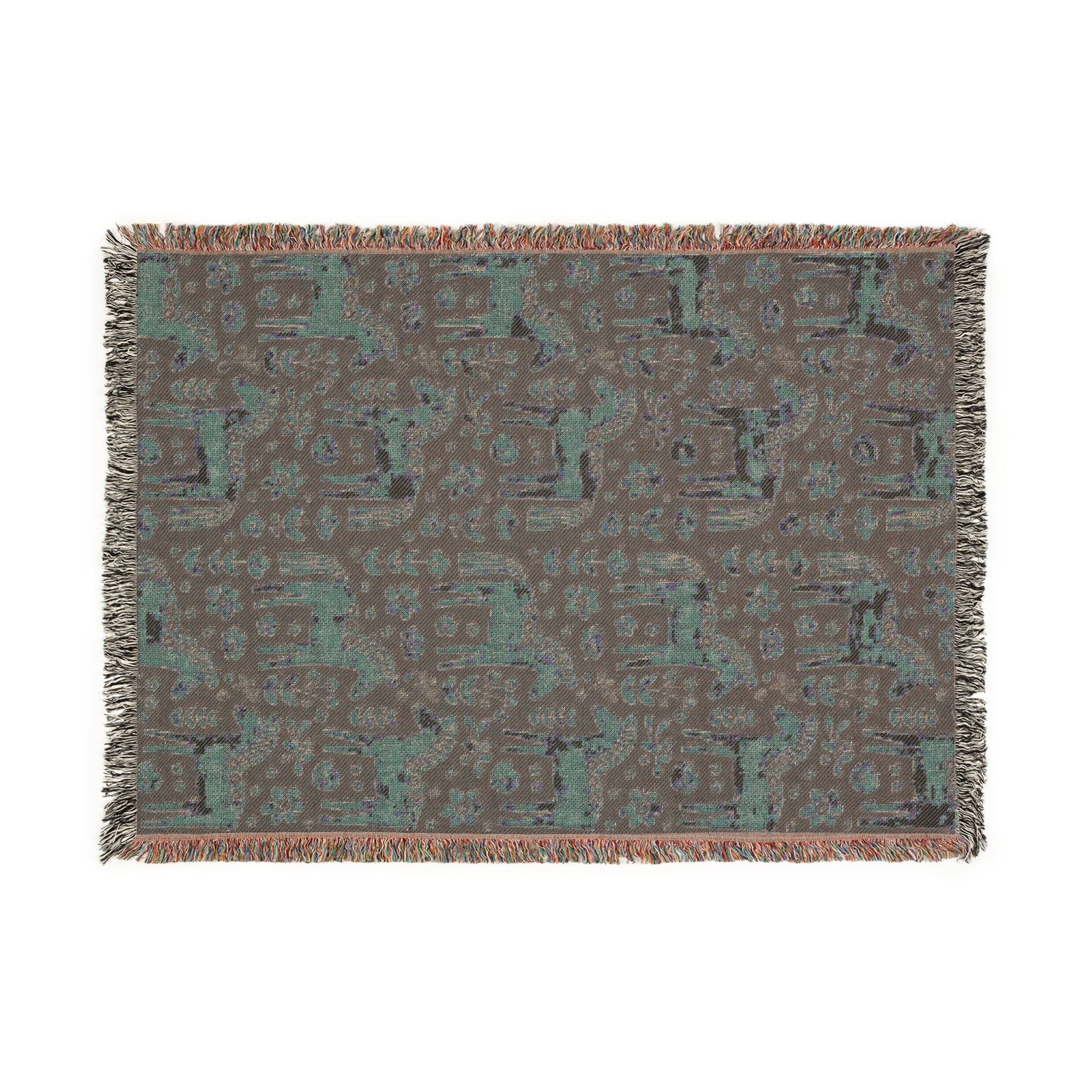 Scandinavian Dala Horse Woven Throw Blanket  | Nordic Folk Art Throw