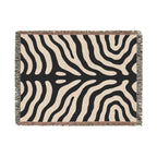 Zebra-hide pattern cotton woven throw with multicolored fringe