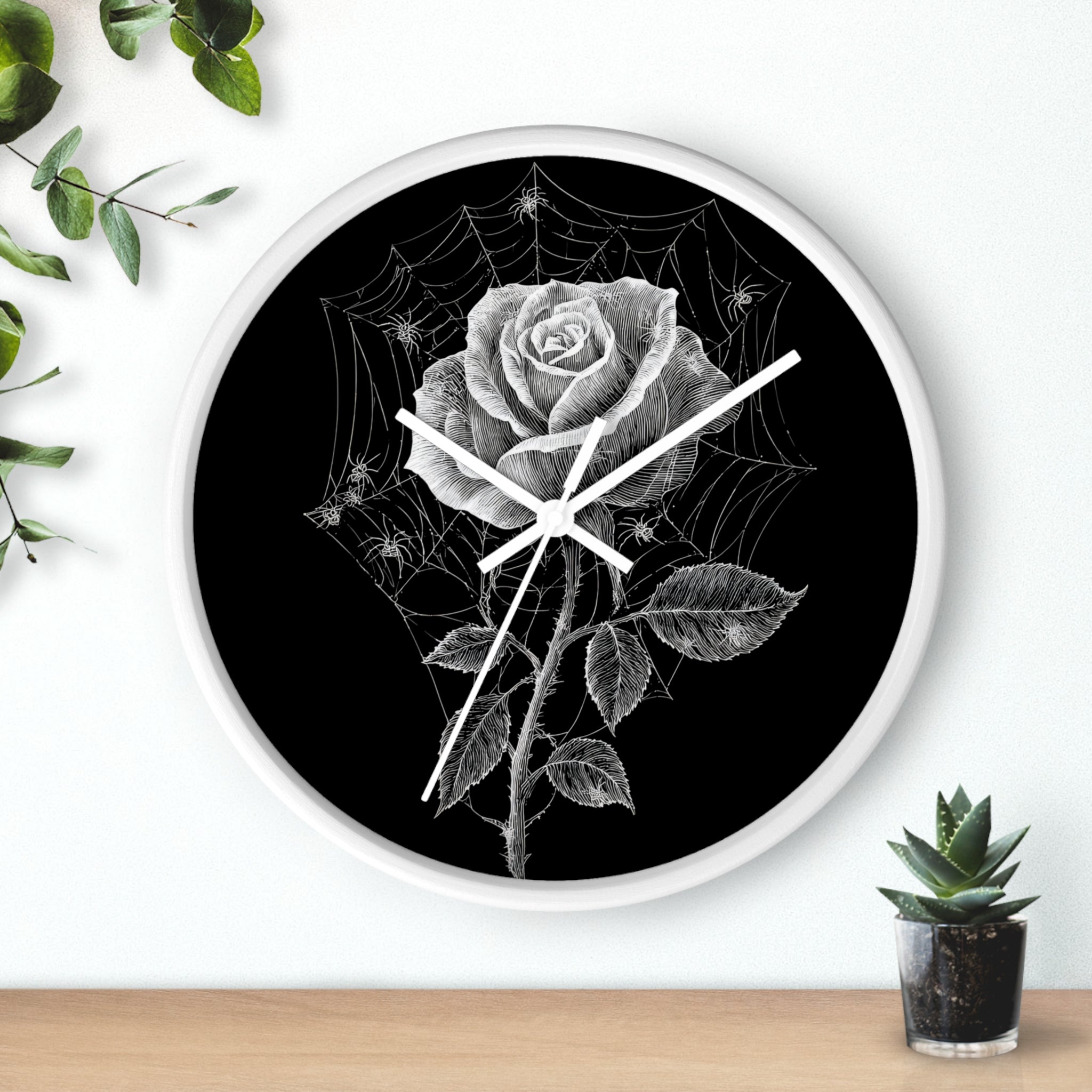 Gothic Rose Spiderweb Wall Clock | Victorian Dark Academia Decor