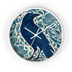 Linocut Raven Floral Wall Clock | Woodblock Style Vine Pattern