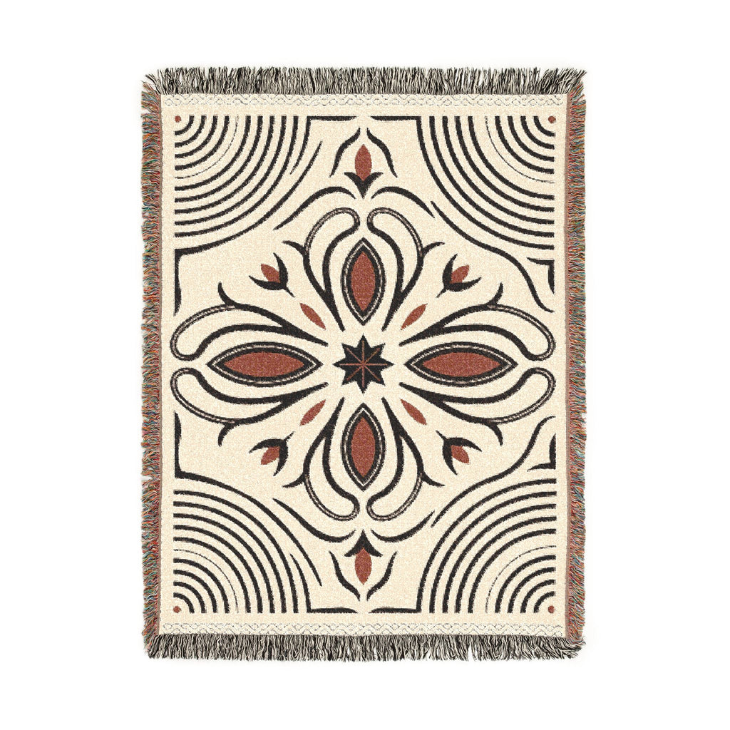 Boho Floral Medallion Woven Blanket | Southwestern Tile Pattern, Fringe Throw