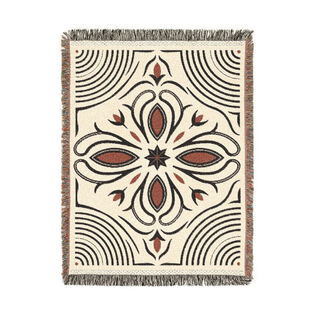 Boho Floral Medallion Woven Blanket | Southwestern Tile Pattern, Fringe Throw