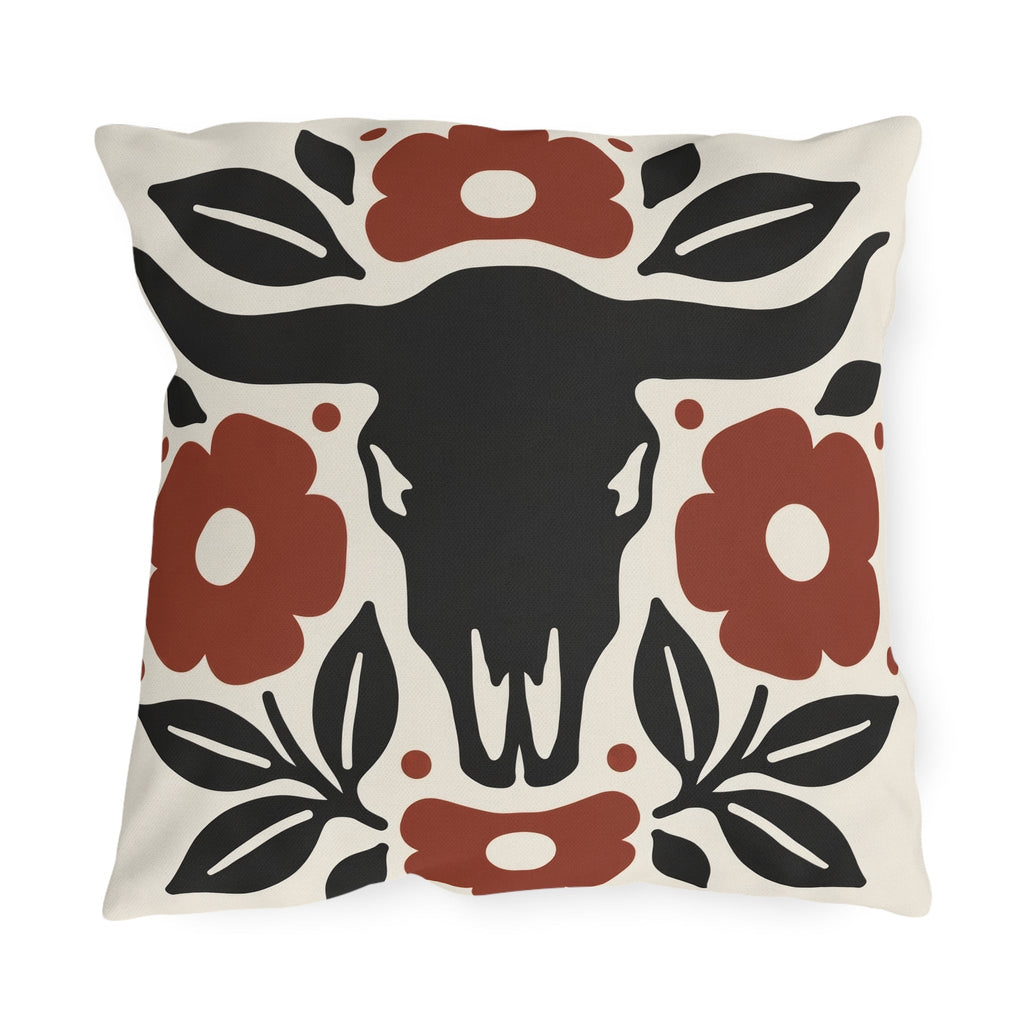 Longhorn Floral Outdoor Lumbar Pillow | Western Fall Decor