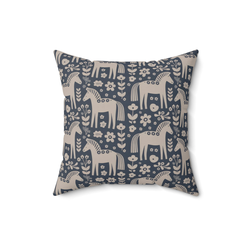 Scandinavian Folk Horses Throw Pillow | Square Pillow with insert