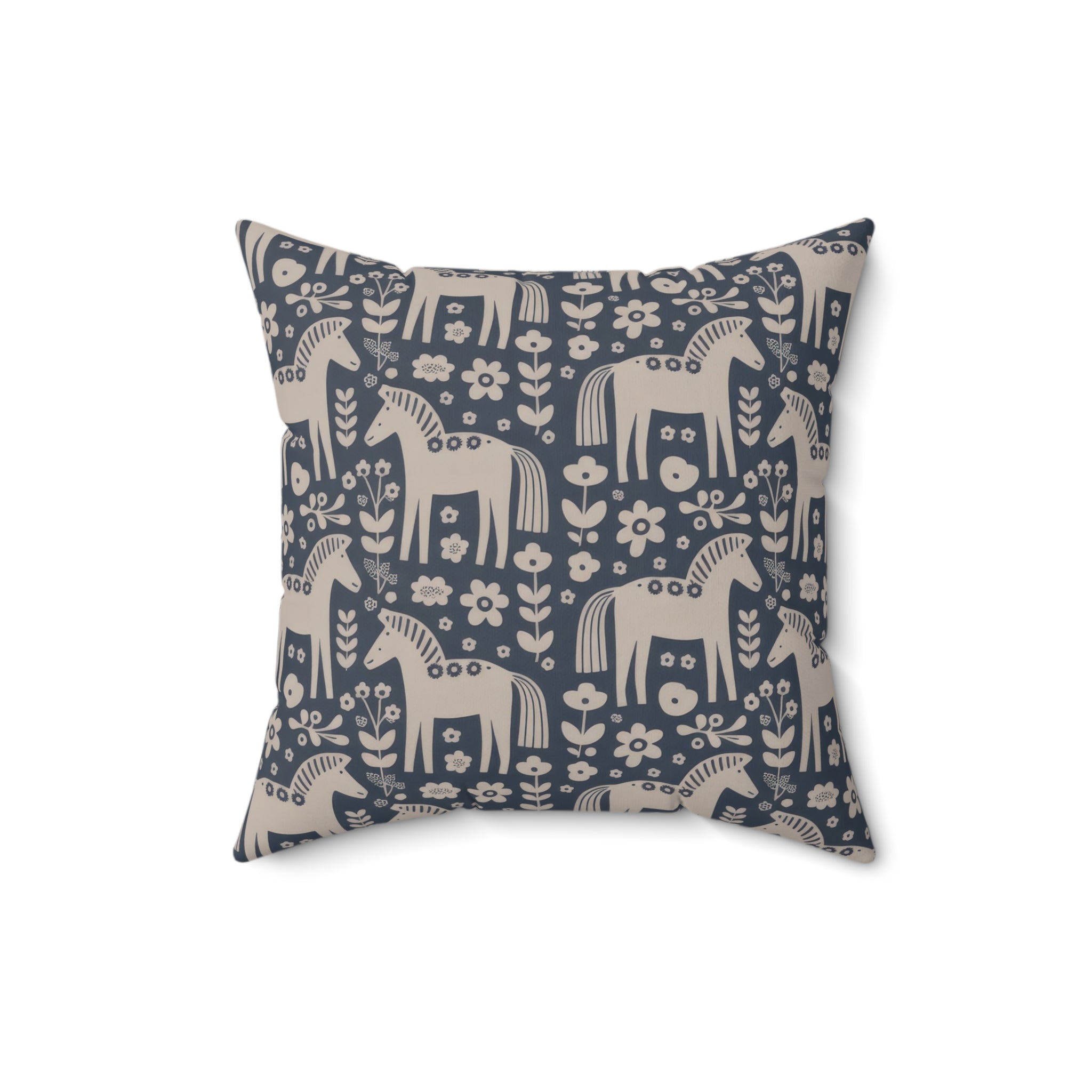 Scandinavian Folk Horses Throw Pillow | Square Pillow with insert