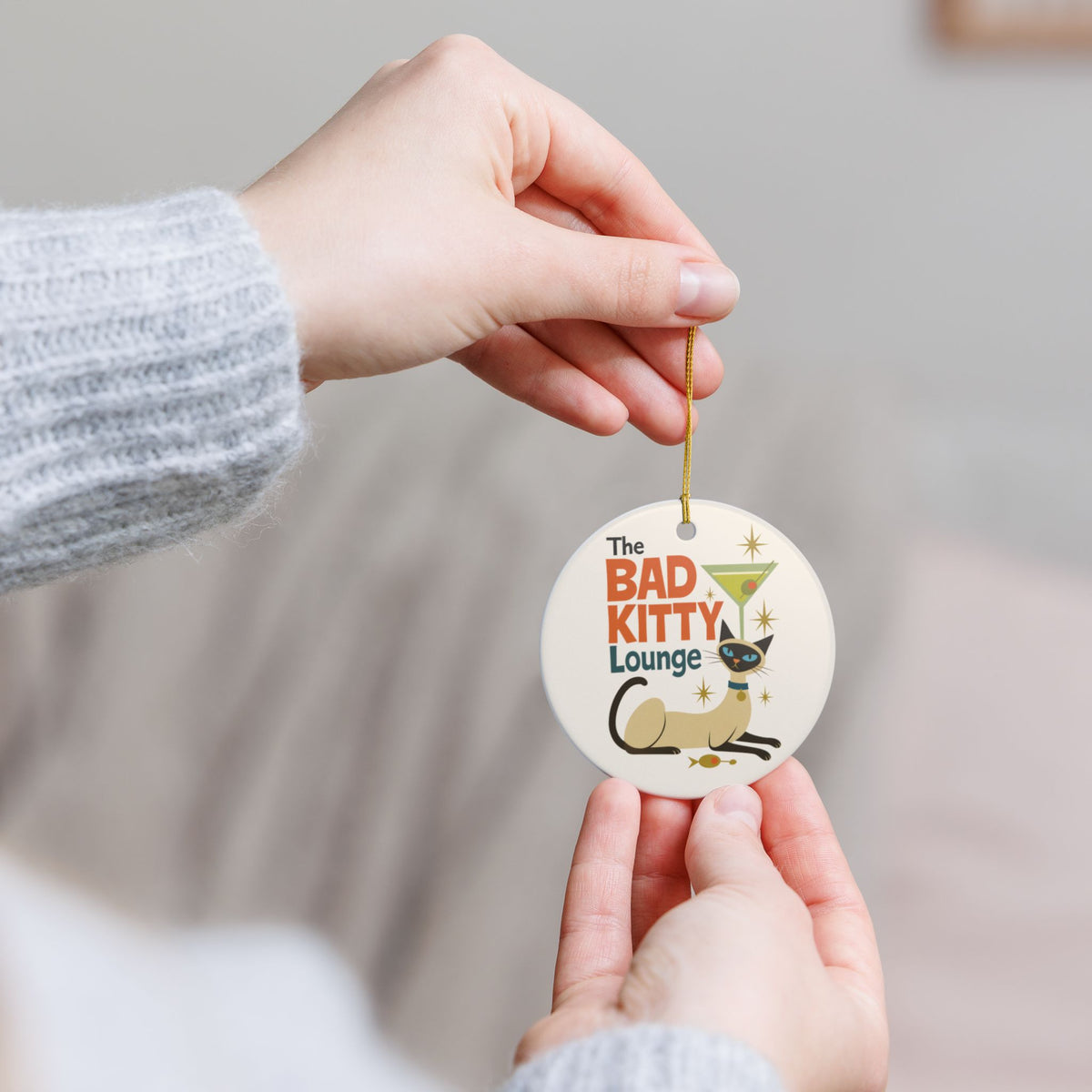 Bad Kitty Lounge Ornament | Retro Siamese Cat Christmas Gift