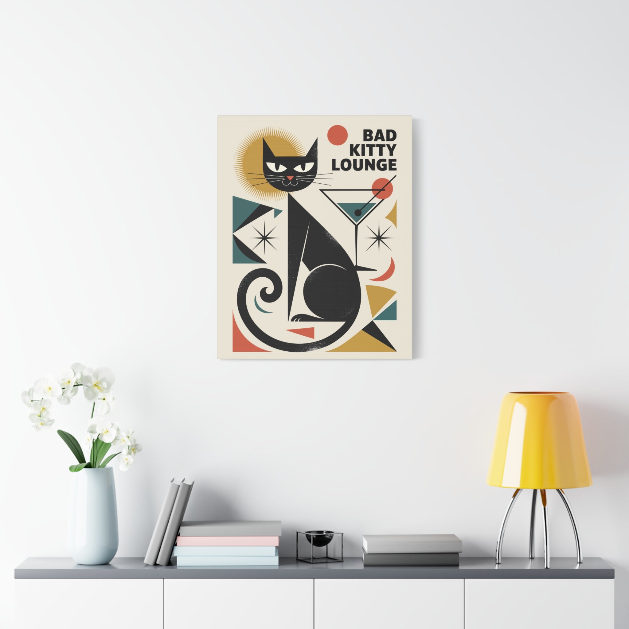 Art Deco Black Cat Martini Canvas | Bad Kitty