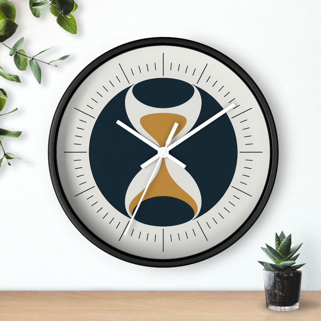 Mid Century Modern Clock | Atomic Retro Minimalist Hourglass Wall Clock | Navy & Gold
