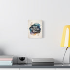 8 × 10 Rest Recharge Rise canvas displayed on a light wall above a console