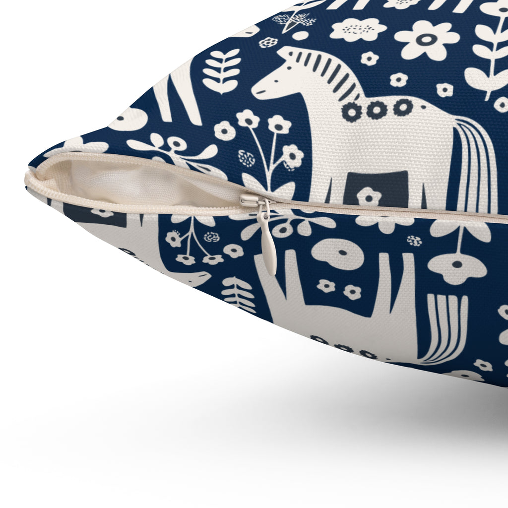 Scandinavian Folk Horses Throw Pillow | Square Pillow with insert