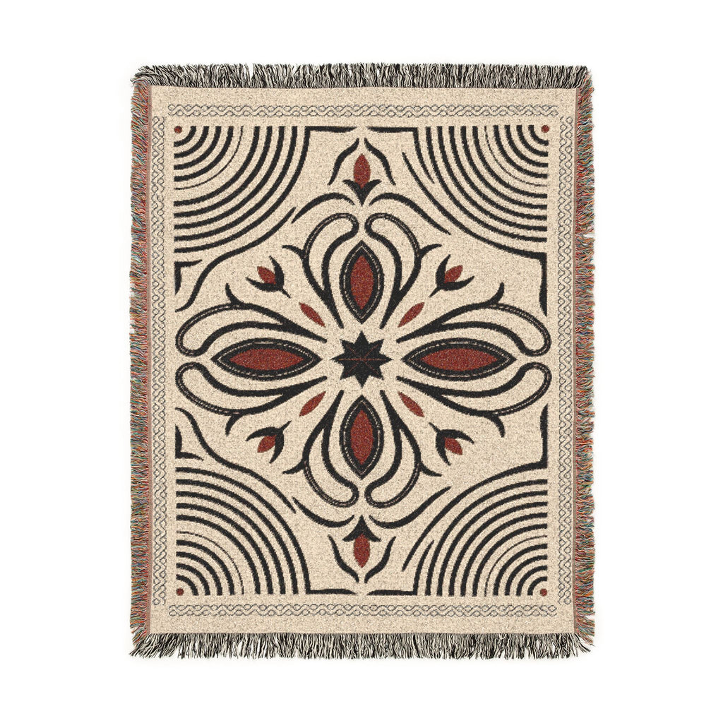 Boho Floral Medallion Woven Blanket | Southwestern Tile Pattern, Fringe Throw
