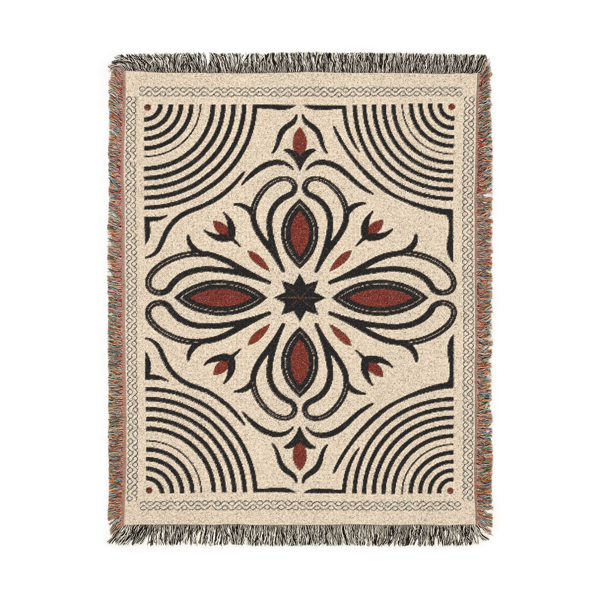 Boho Floral Medallion Woven Blanket | Southwestern Tile Pattern, Fringe Throw
