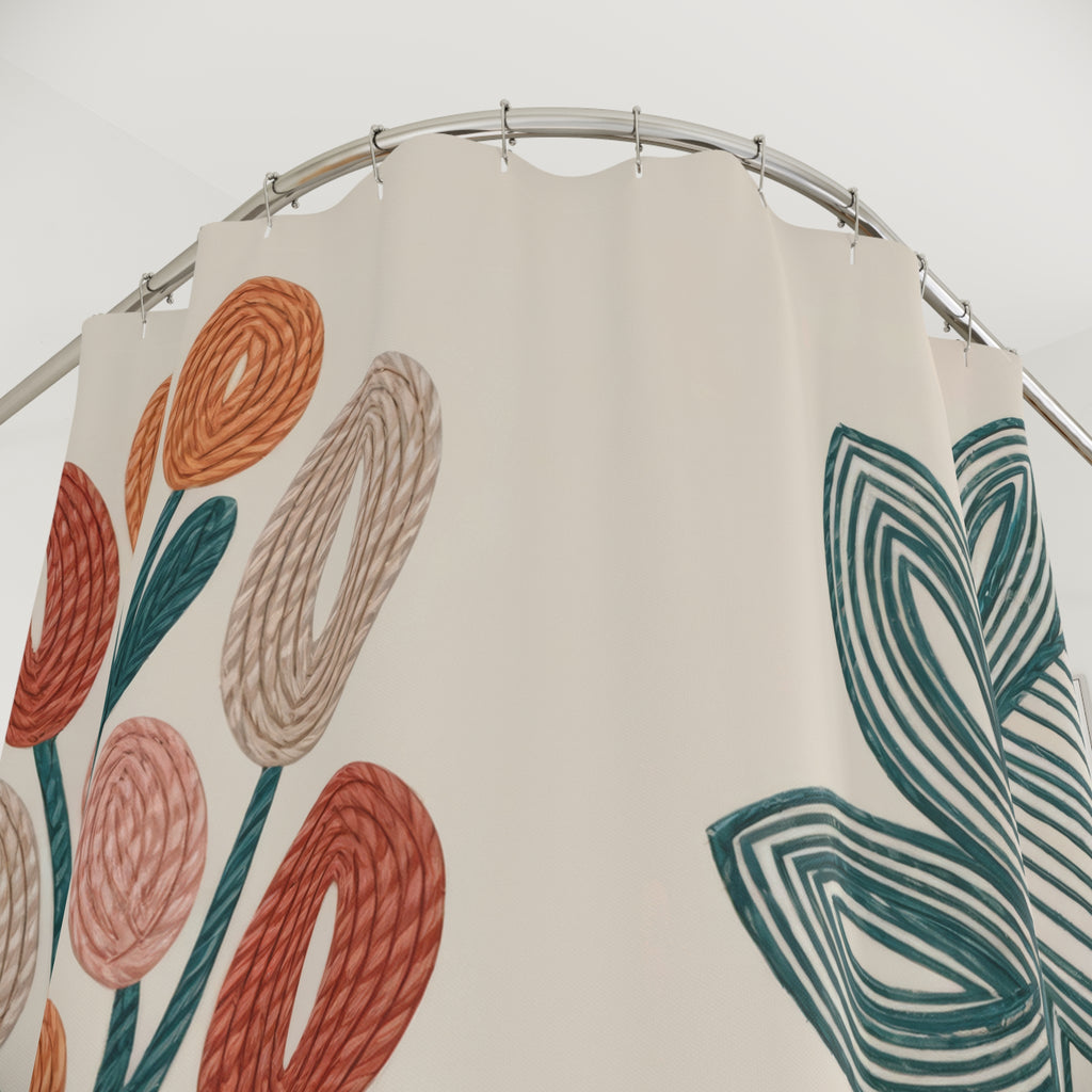 Copy of Modern Folk Botanical Terracotta Teal Shower Curtain | Mid-Century Floral Boho