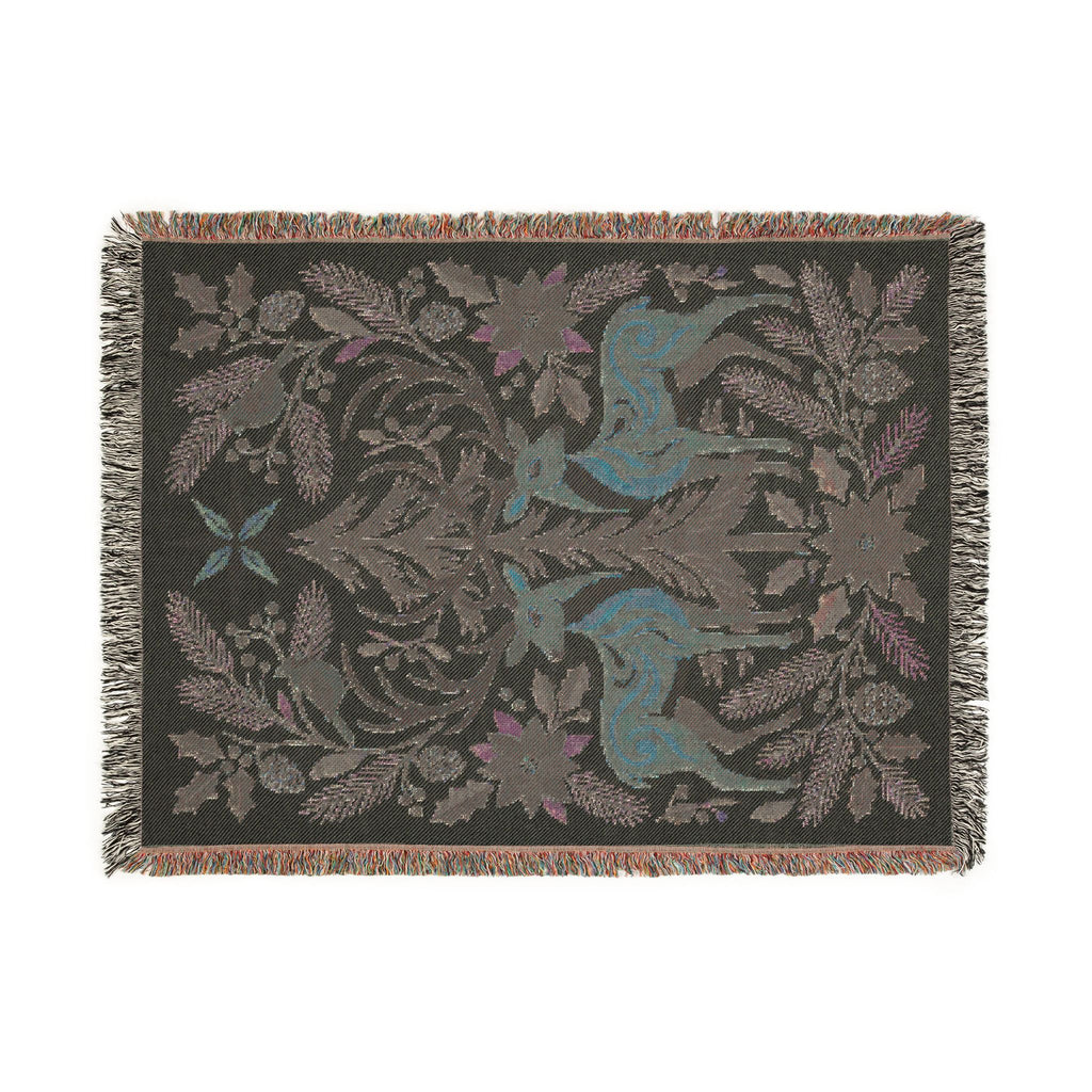 Folk Fox & Floral Woven Blanket | Tapestry Throw