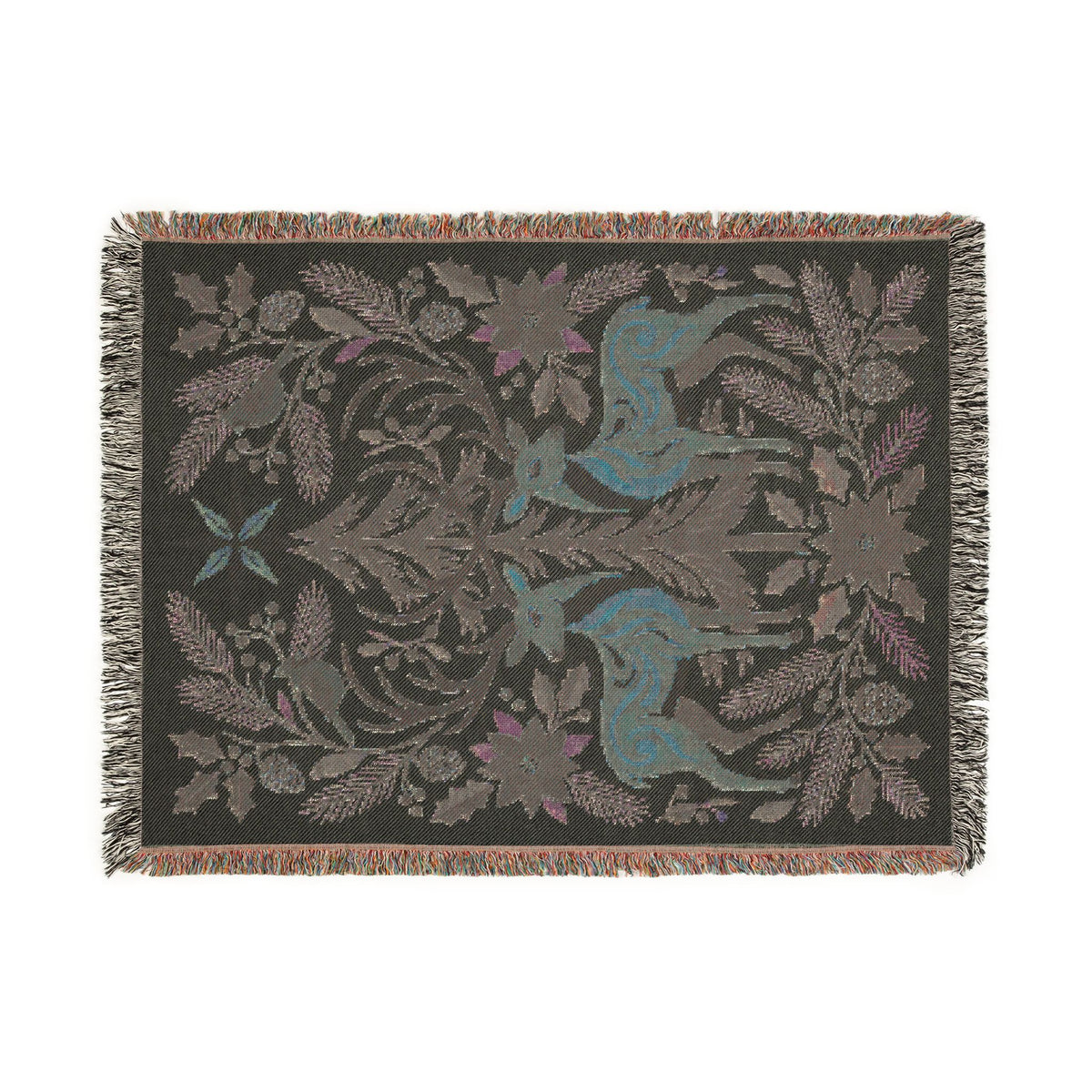 Folk Fox & Floral Woven Blanket | Tapestry Throw