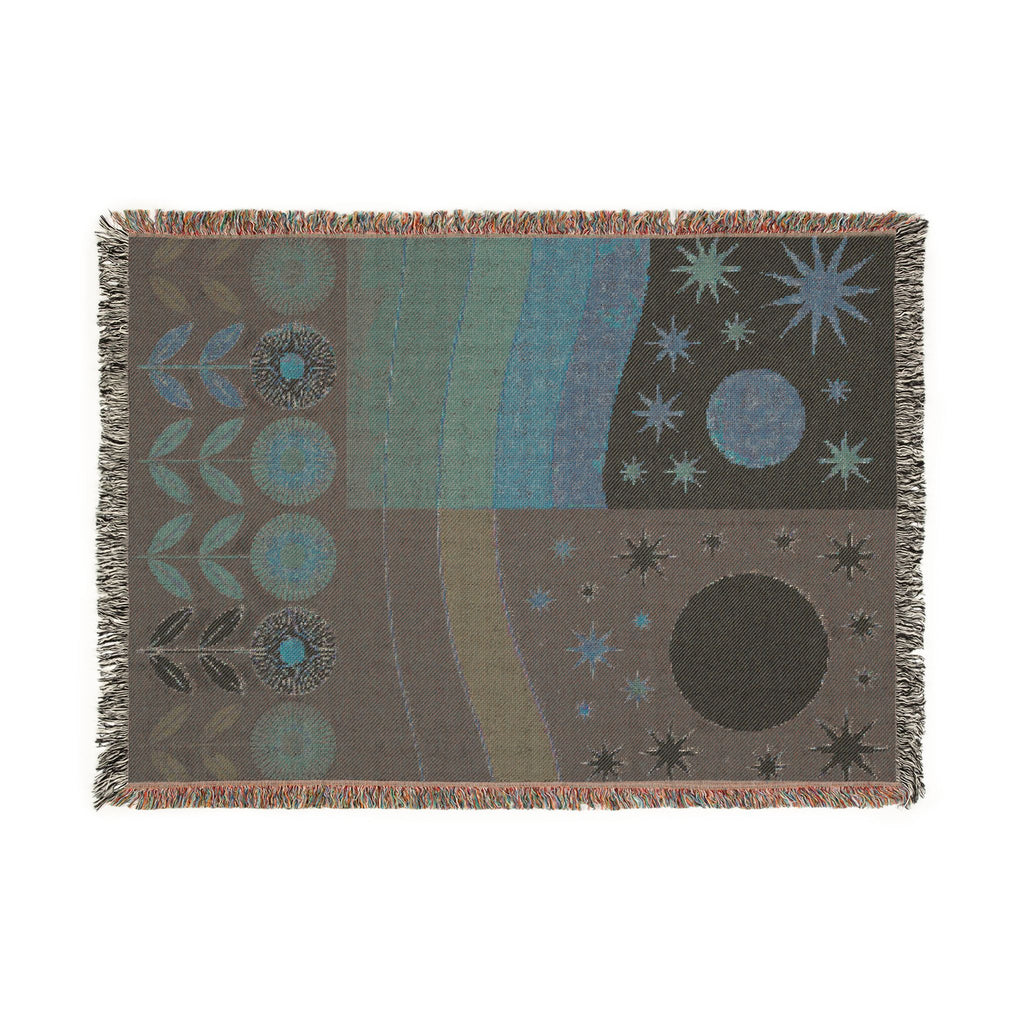 Celestial Sun & Moon Woven Blanket | Retro Desert Stars Mid-Century Boho