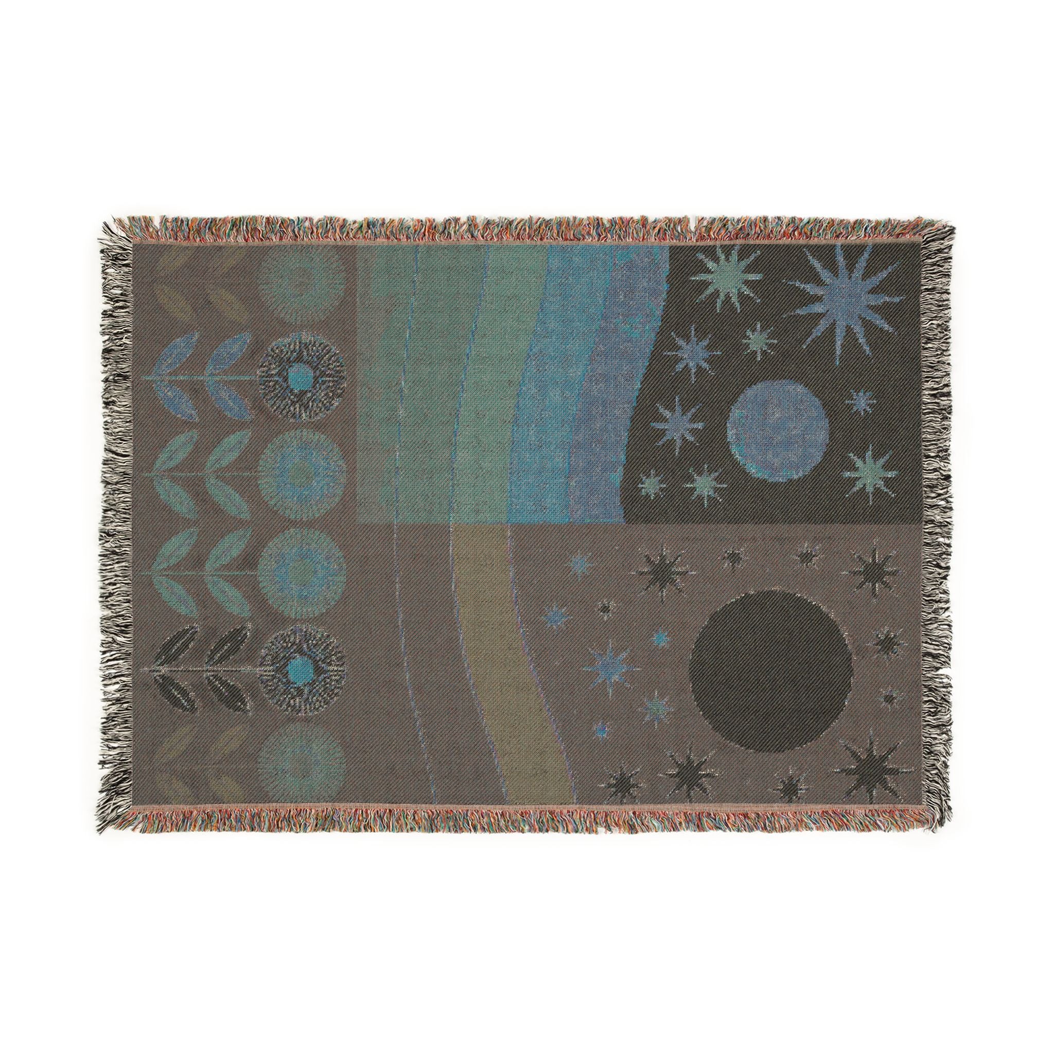 Celestial Sun & Moon Woven Blanket | Retro Desert Stars Mid-Century Boho