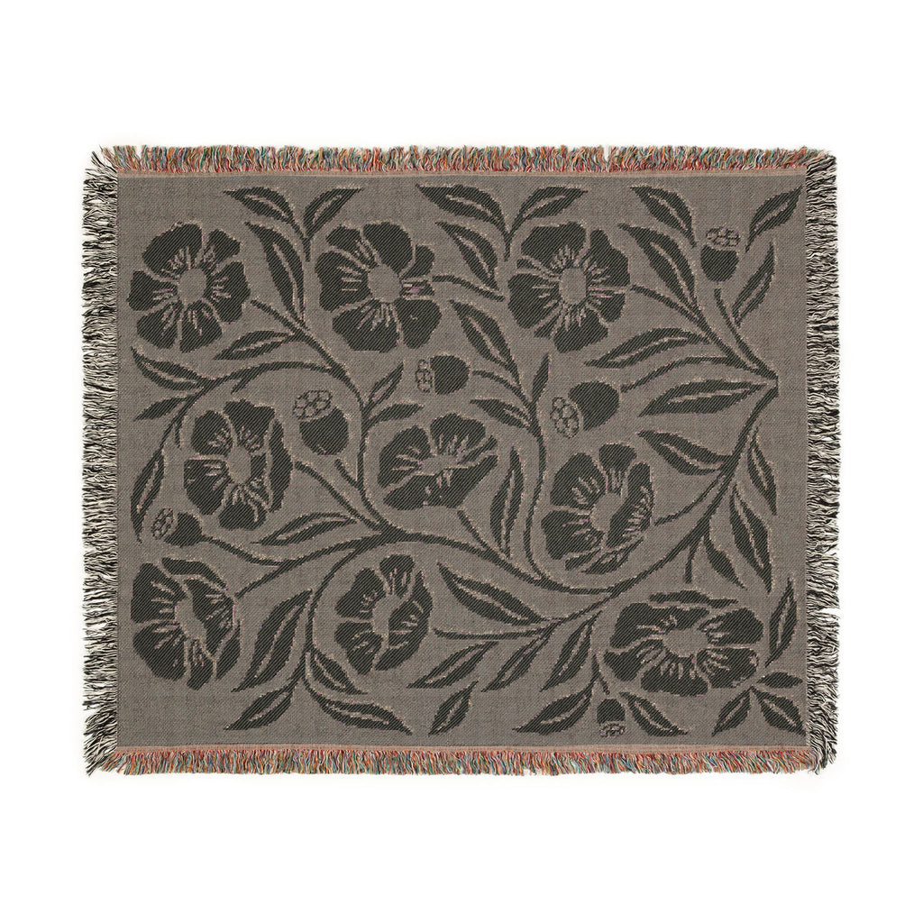 Botanical Floral Pattern Woven Blanket | Green Sage Cream Flower Throw