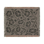 Botanical Floral Pattern Woven Blanket | Green Sage Cream Flower Throw
