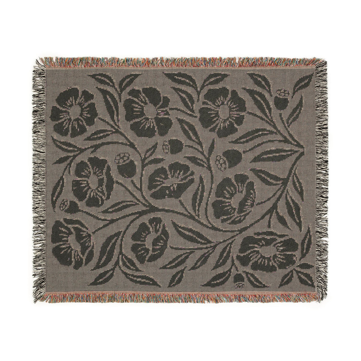 Botanical Floral Pattern Woven Blanket | Green Sage Cream Flower Throw