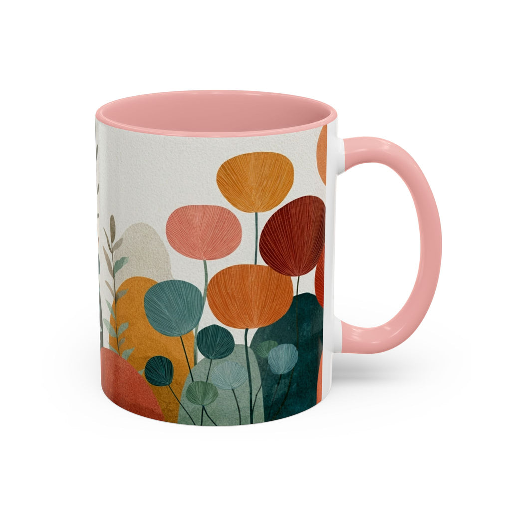 Mid-Century Boho Floral Accent Mug | Abstract Botanical Coffee Cup