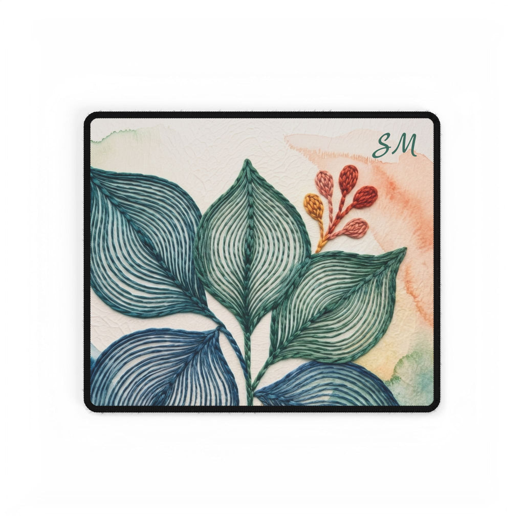 Abstract Leaf Desk Mat, Cubicle Decor, Blue Green Office Mouse Pad, Botanical Desk Accessory