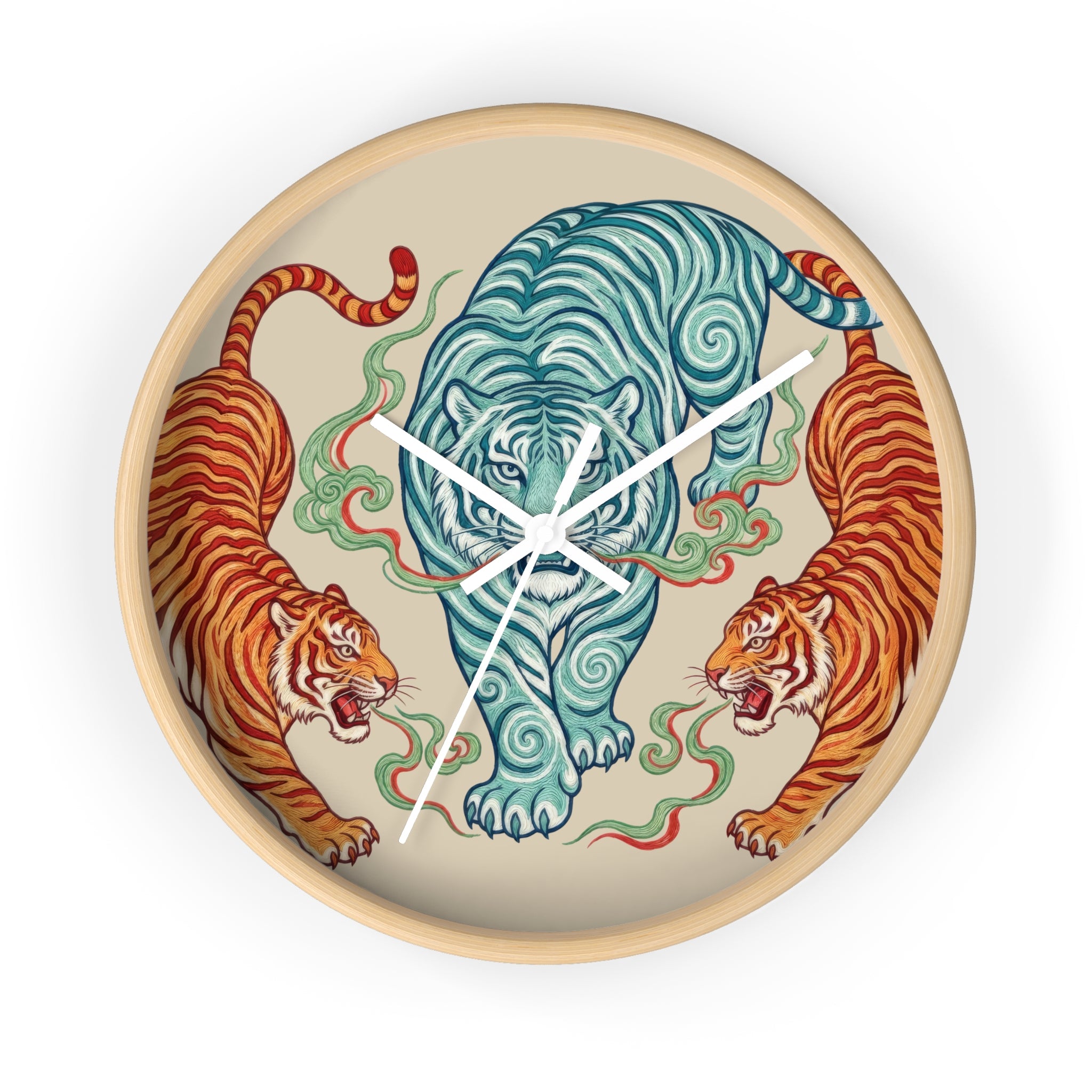 Chinoiserie Three Tigers Wall Clock | Mid Century Modern