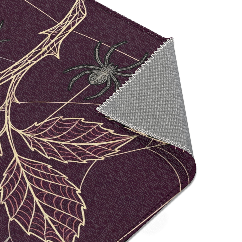Spider Web Rose Gothic Area Rug | Raven Crescent Moon, Dark Academia Decor