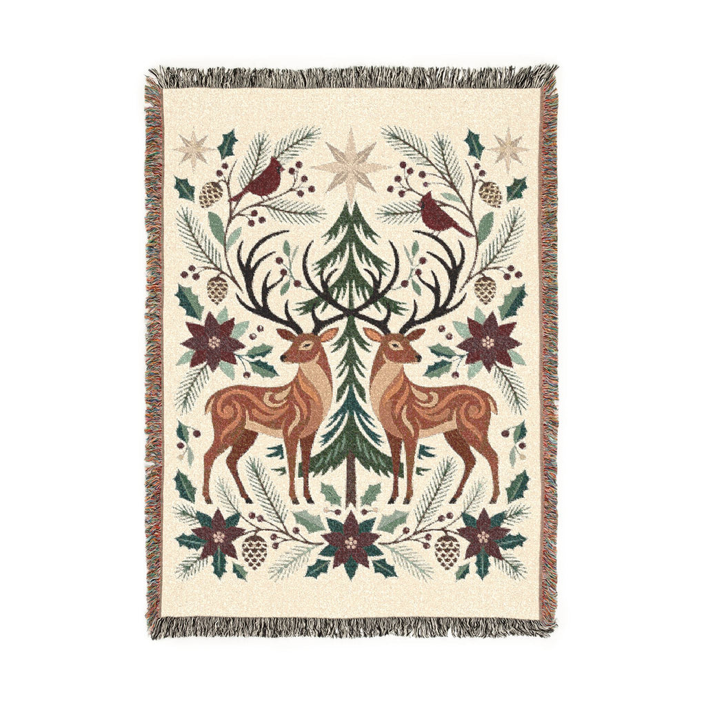 Folk Fox & Floral Woven Blanket | Tapestry Throw