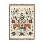 Folk Fox & Floral Woven Blanket | Tapestry Throw