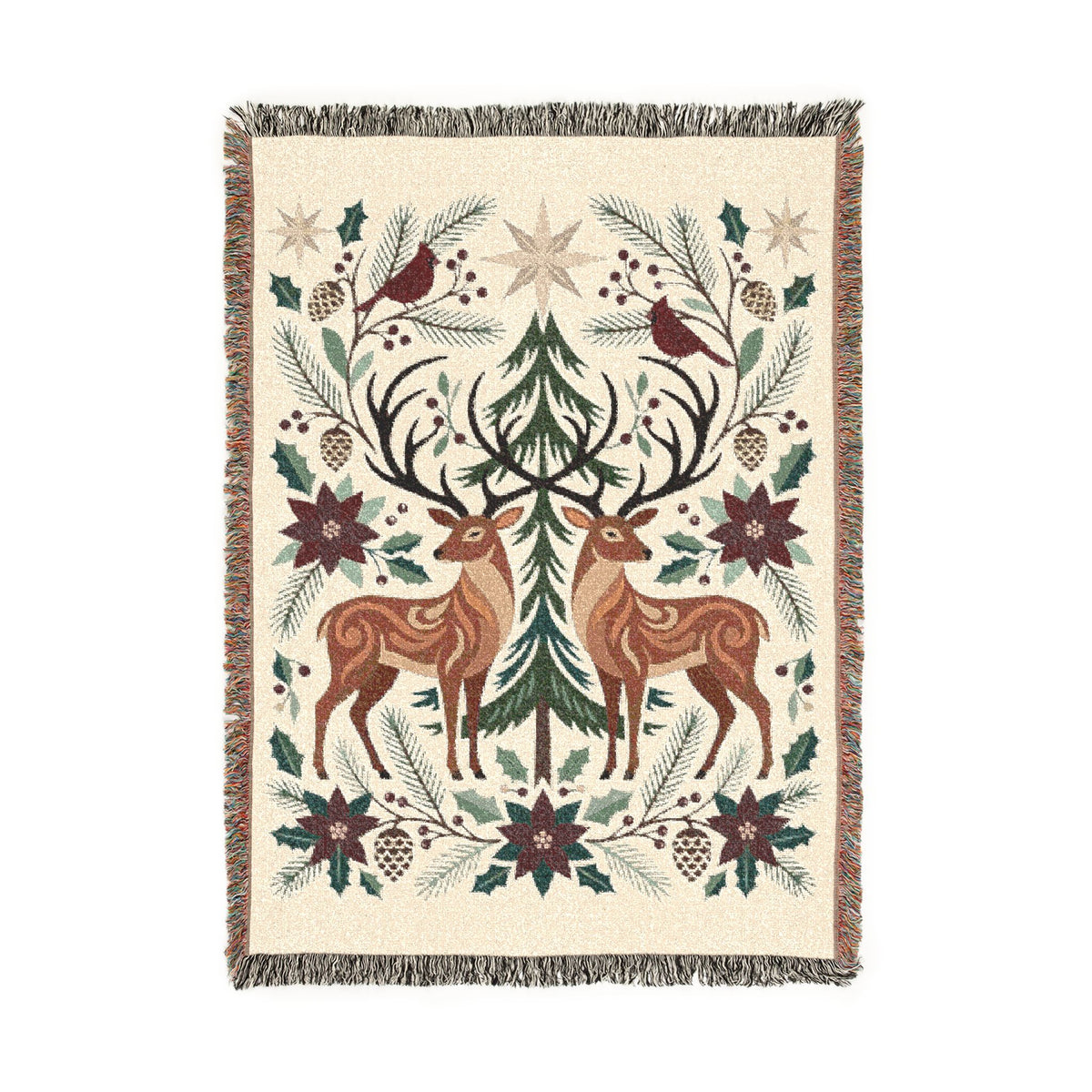 Folk Fox & Floral Woven Blanket | Tapestry Throw