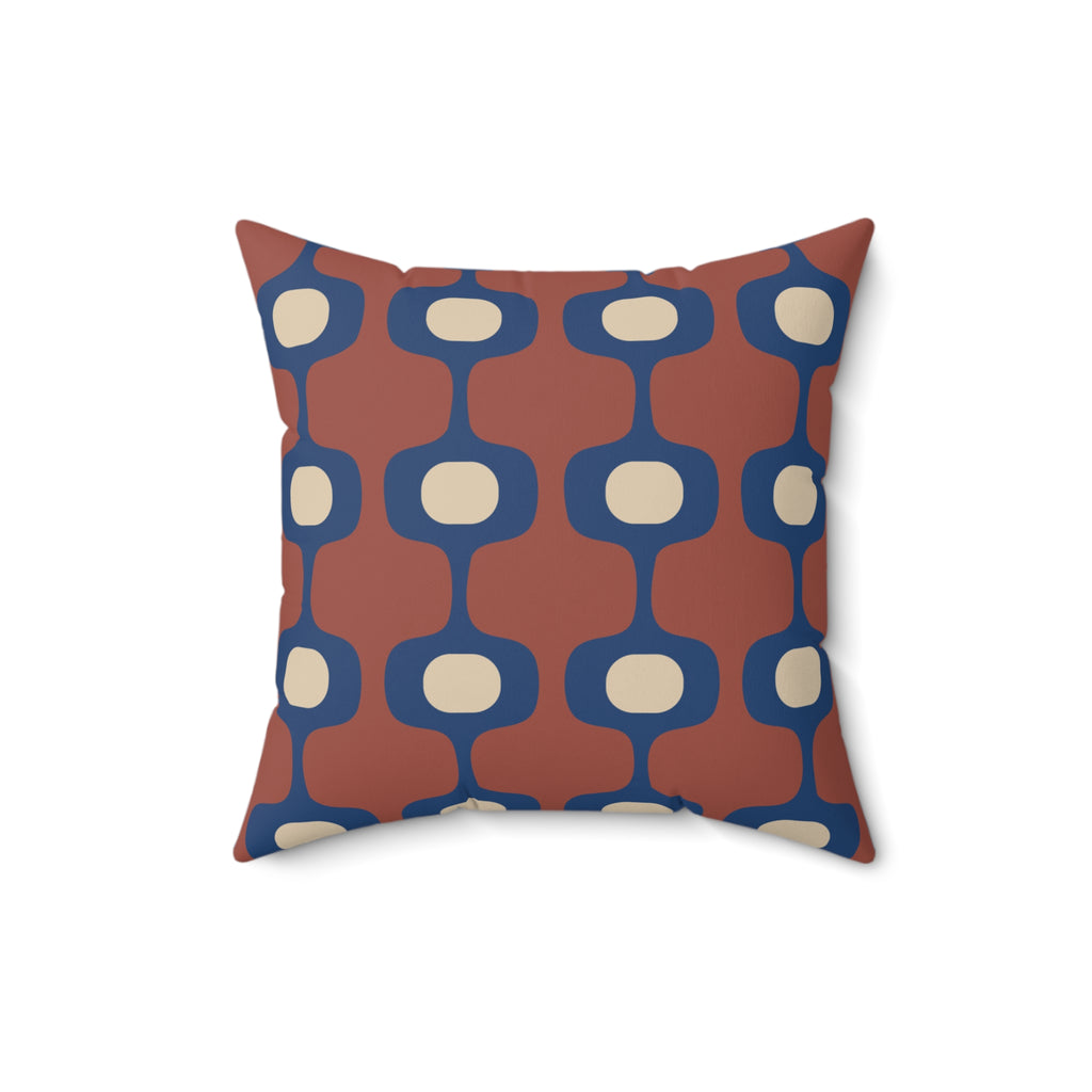 Mid-Century Geometric Pattern Pillow, Retro Terracotta Navy Accent