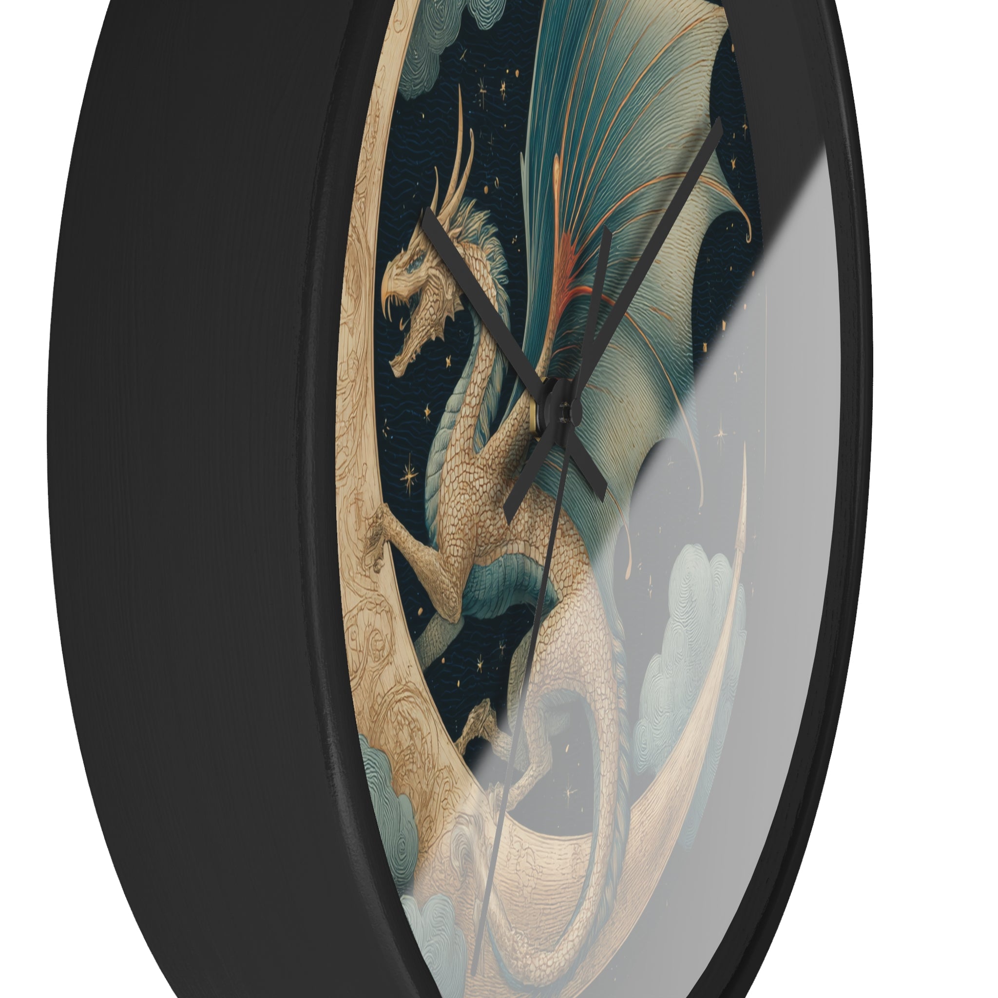 Dragon Crescent Moon Wall Clock | Midnight Stars Emblem