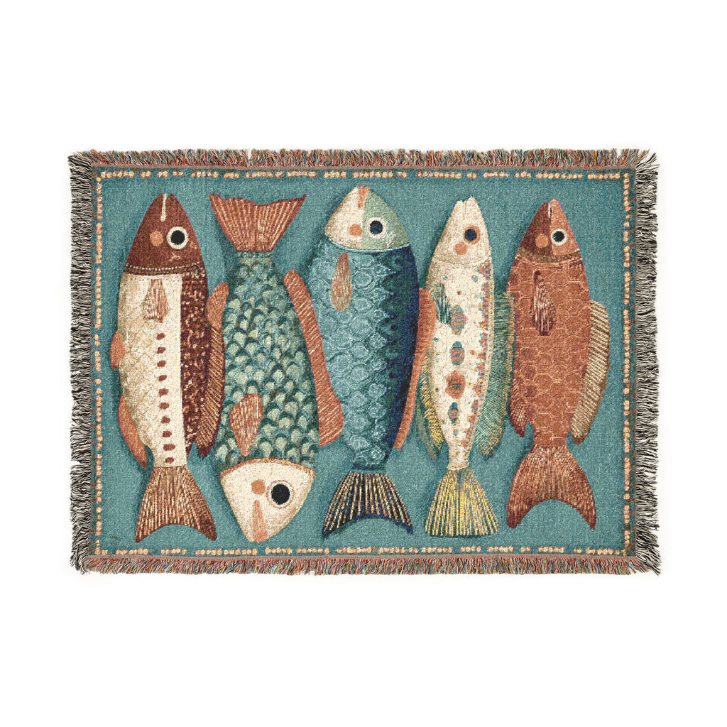 Stacked Folk Fish Woven Blanket | Vintage Rustic Lodge Throw