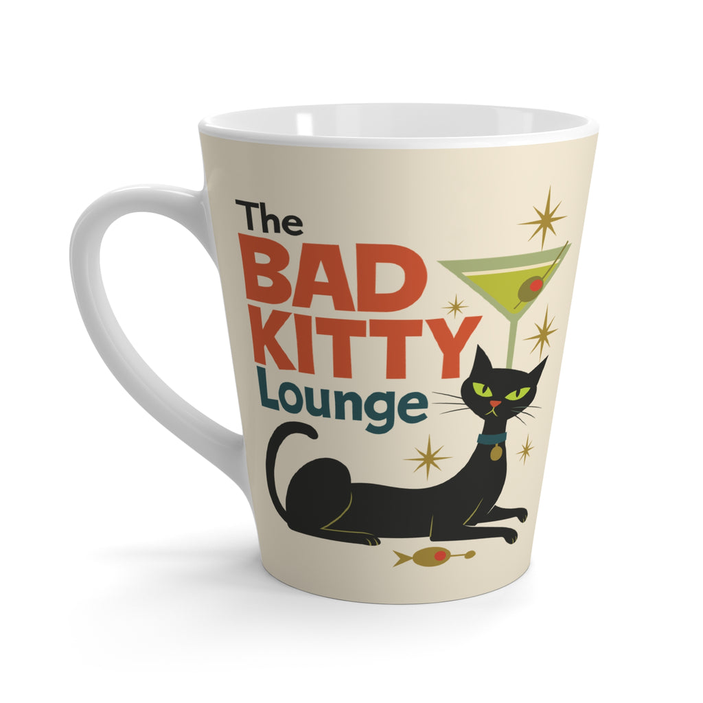 Retro Black Cat Coffee Mug | Bad Kitty Lounge | Martini Glass Mid Century Modern Cat Lover Cup 12oz Latte Mug Atomic Era Gift