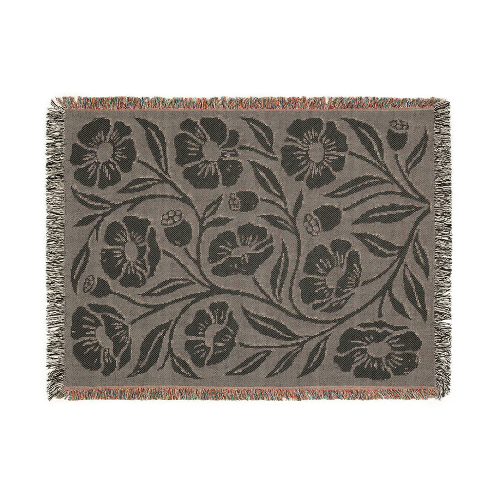 Botanical Floral Pattern Woven Blanket | Green Sage Cream Flower Throw