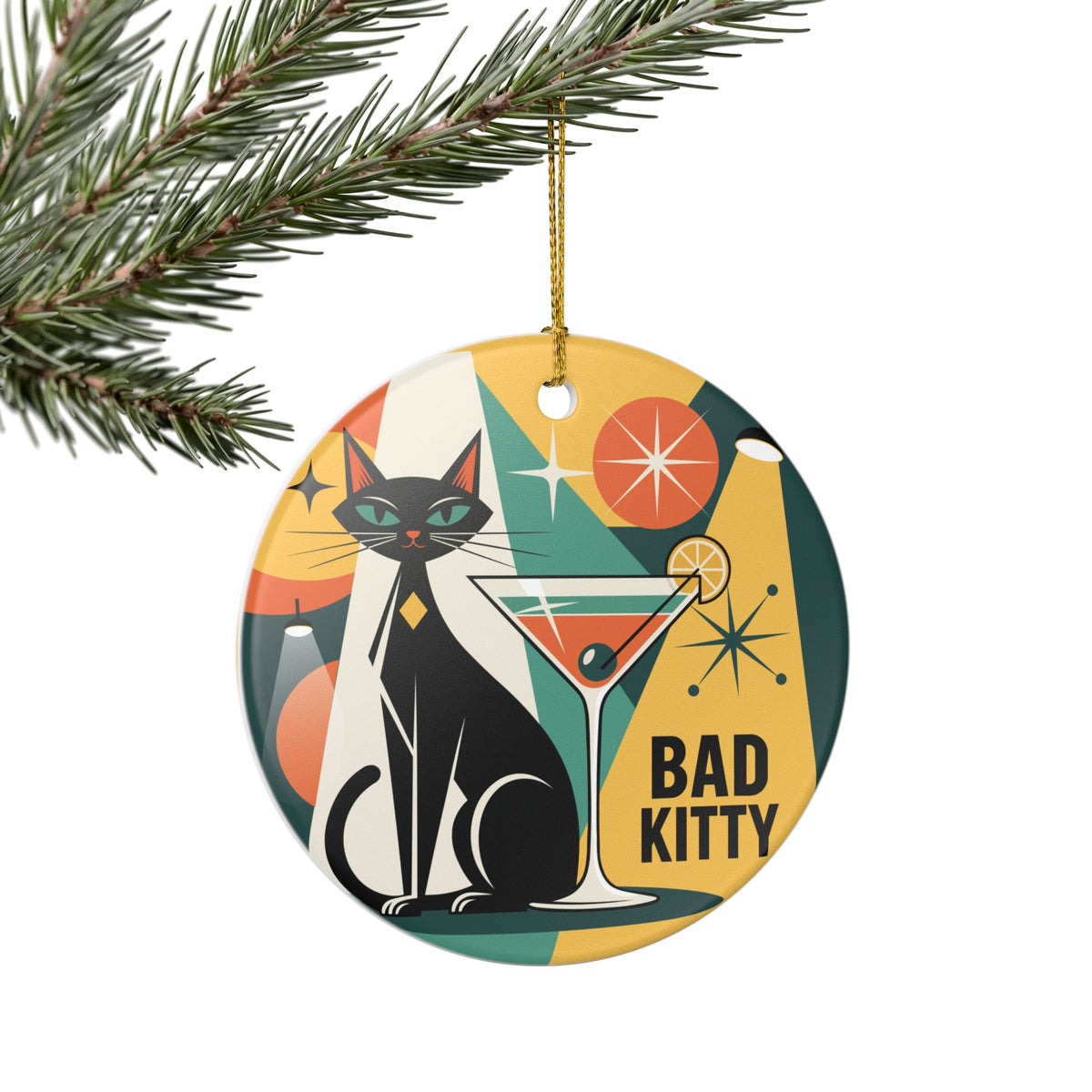 Bad Kitty Cocktail Ornament | Retro Black Cat Christmas Gift