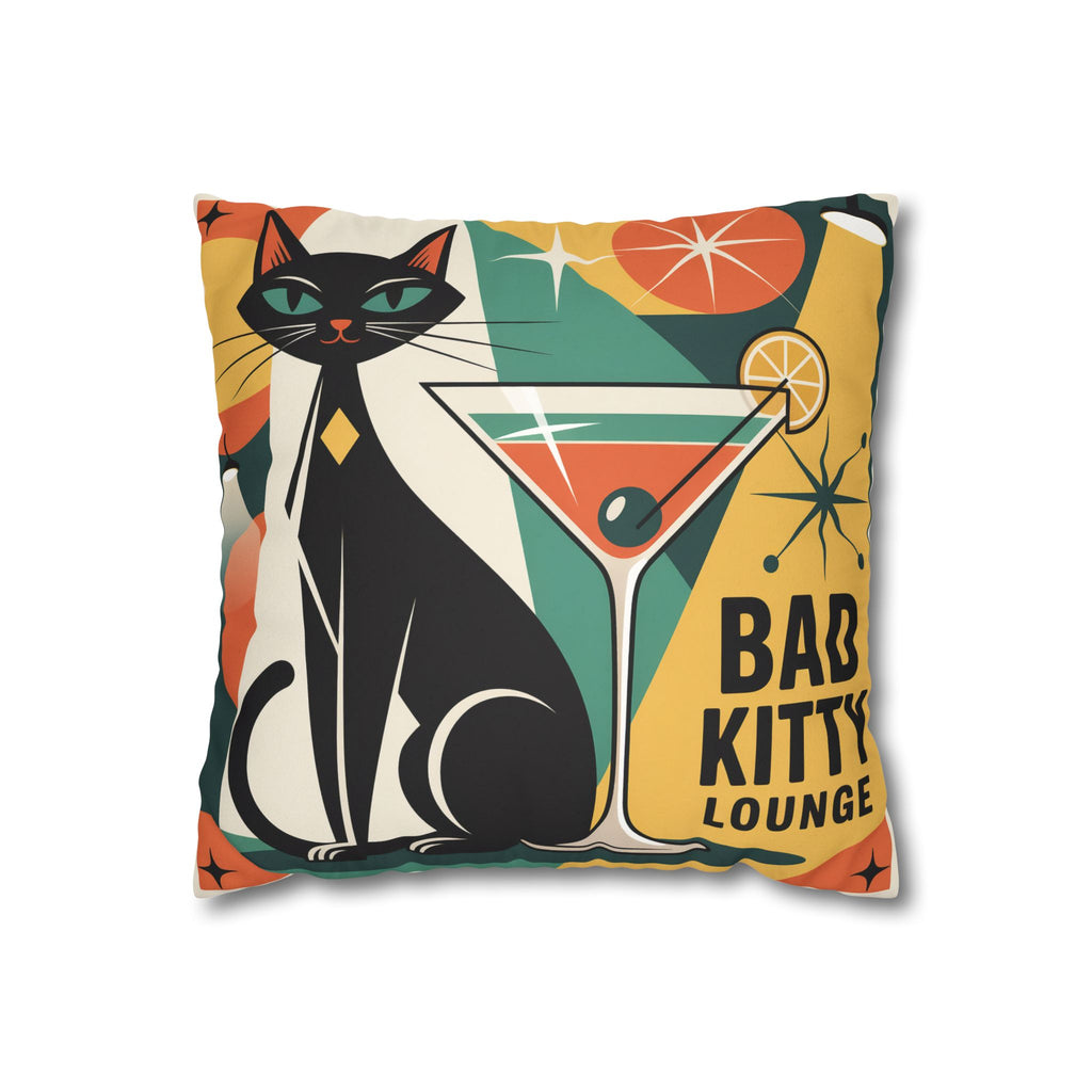 Bad Kitty Mid Century Modern Faux Suede Square Pillowcase | Retro Cat Accent