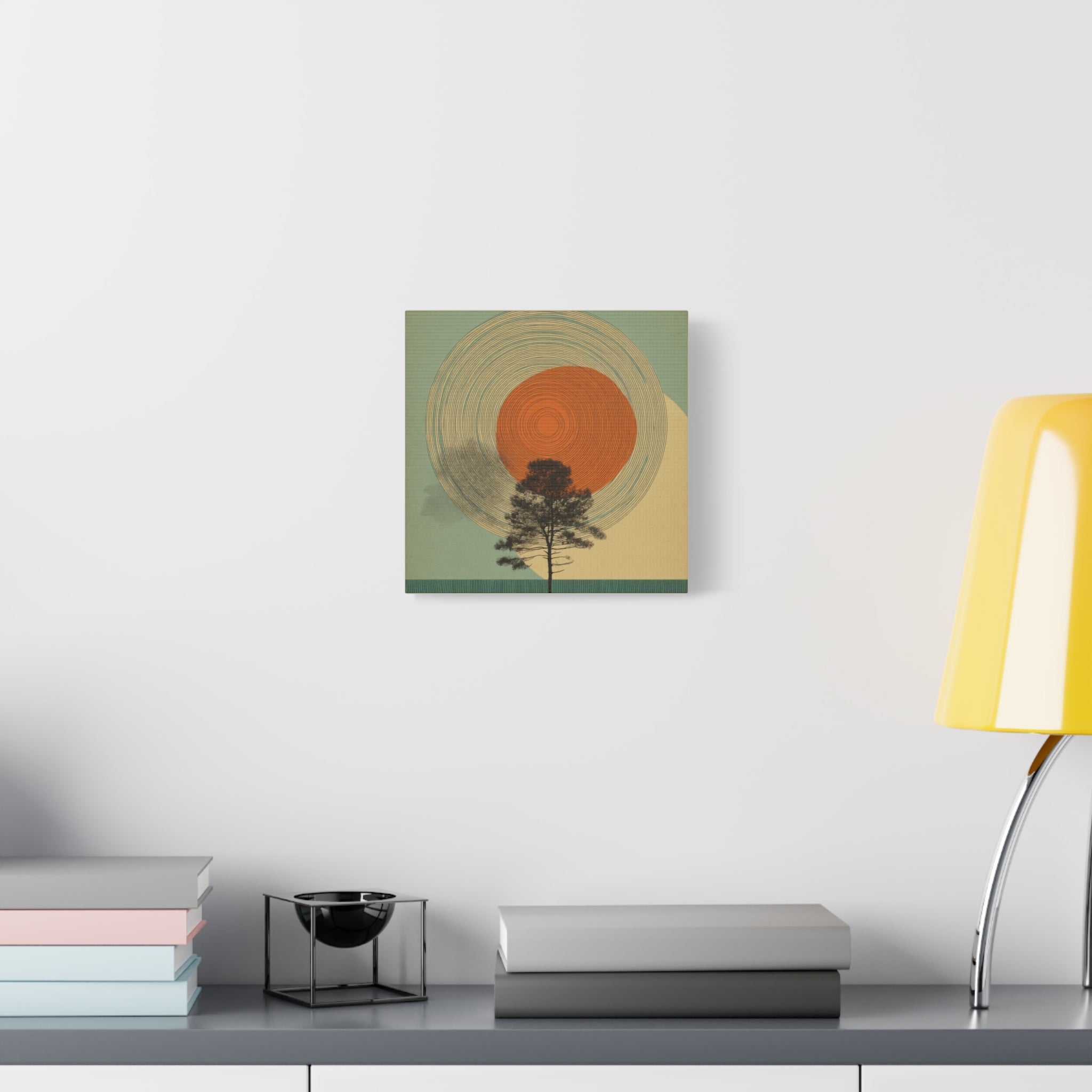 Tree Ring Wall Art | Mid Century Wall Art | Abstract Canvas Of Sun And Tree Nature Landscape