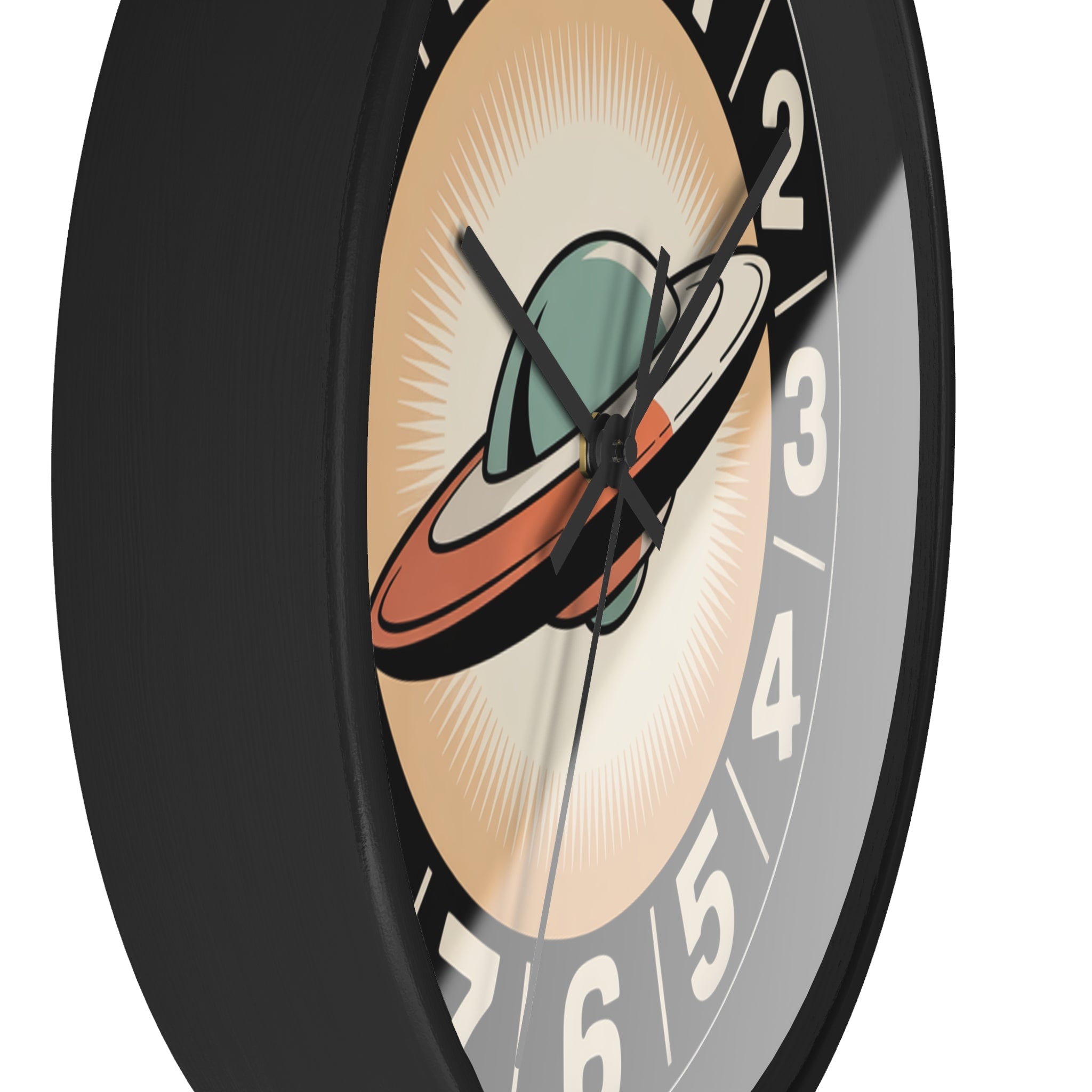 Mid Century Modern Clock, Retro UFO Wall Clock, Space Age Flying Saucer Design, Atomic Starburst Dial, 1950s Sci Fi Decor