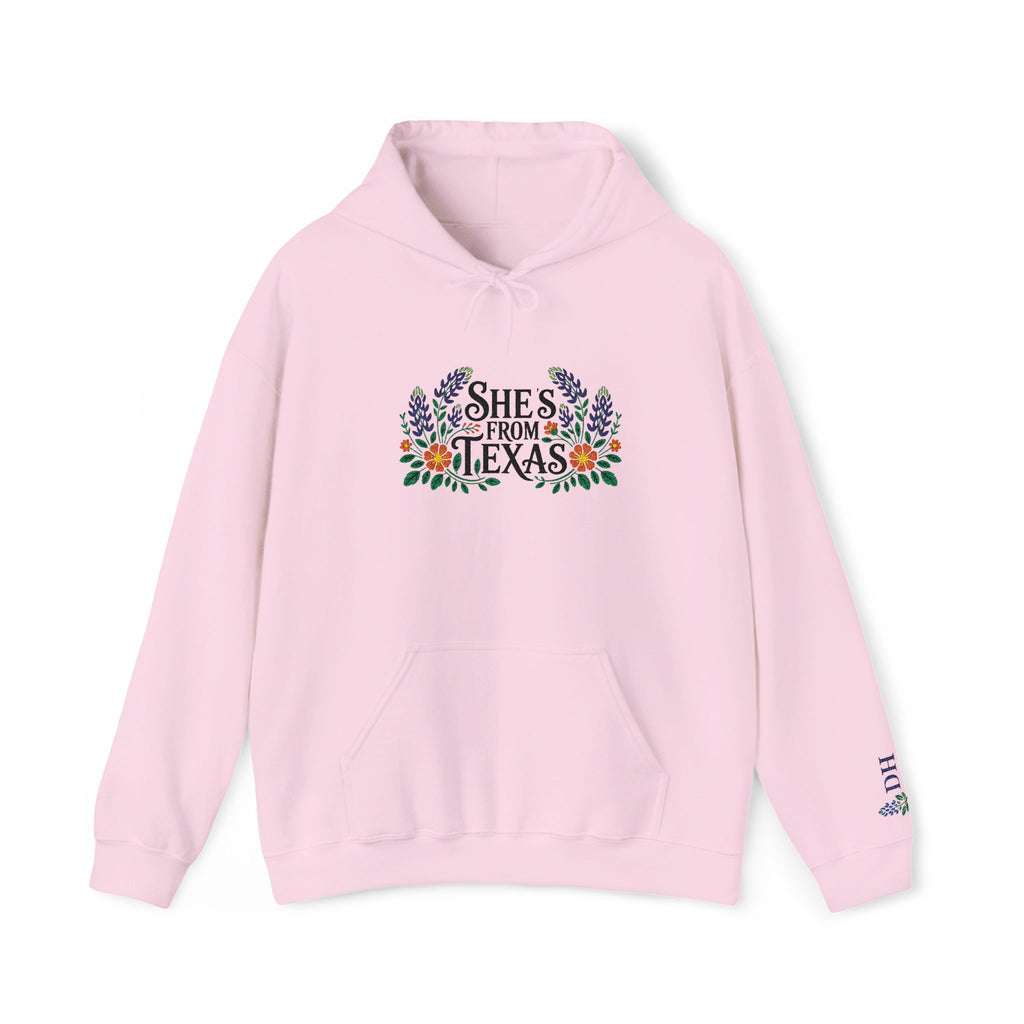Personalized She’s From Texas Embroidered Hoodie | Bluebonnets