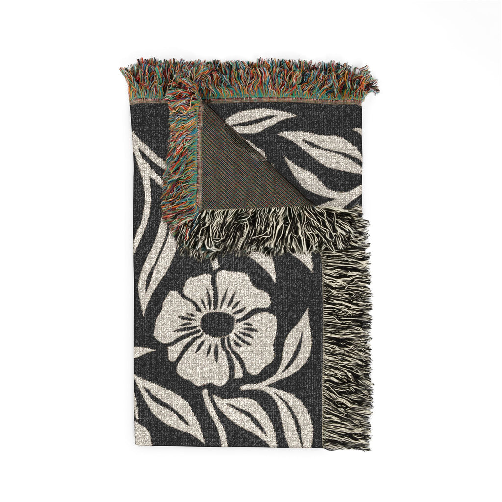 Black & Cream Oversized Poppy Woven Blanket | Floral Throw