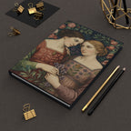 Sapphic Pre-Raphaelite hardcover journal styled on a writing desk