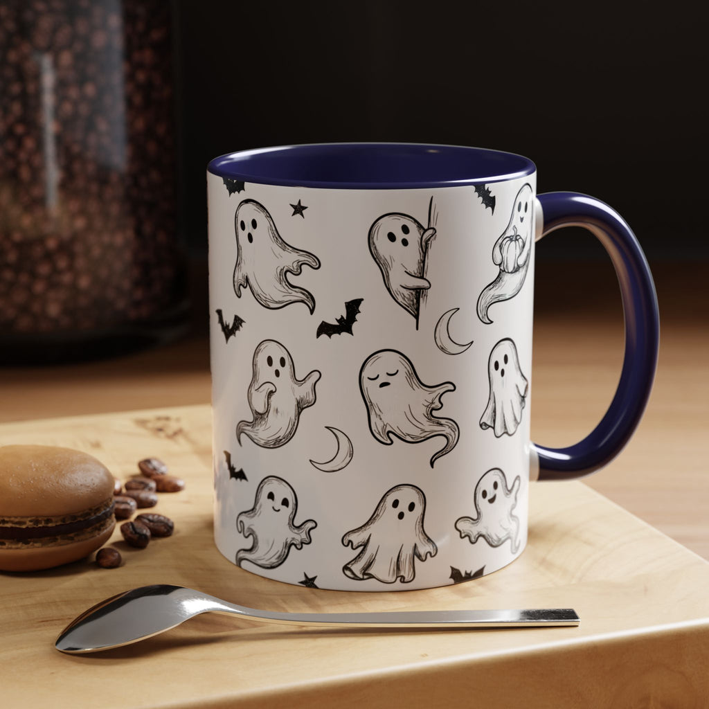 Hand-Drawn Ghost Accent Mug | Cute Halloween Coffee Cup