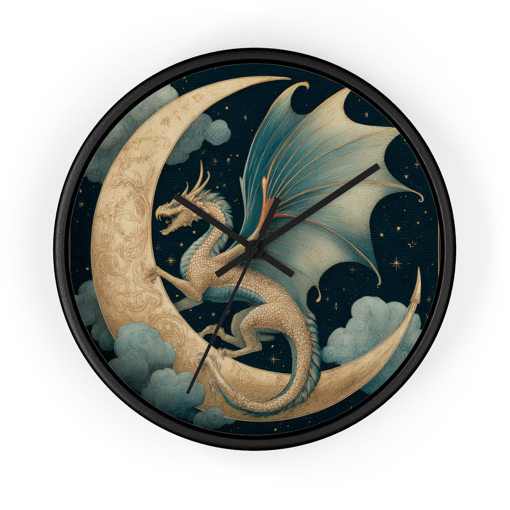 Dragon Crescent Moon Wall Clock | Midnight Stars Emblem