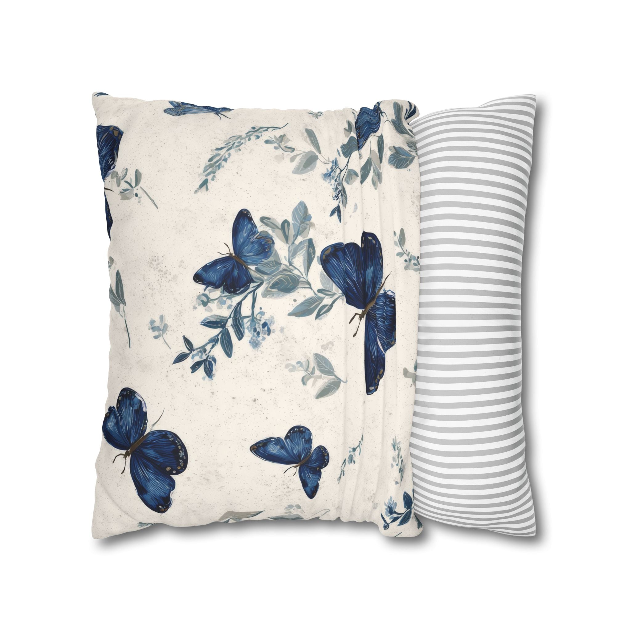 Blue Butterfly Botanical Faux Suede Pillowcase | Sapphire Cobalt Butterflies