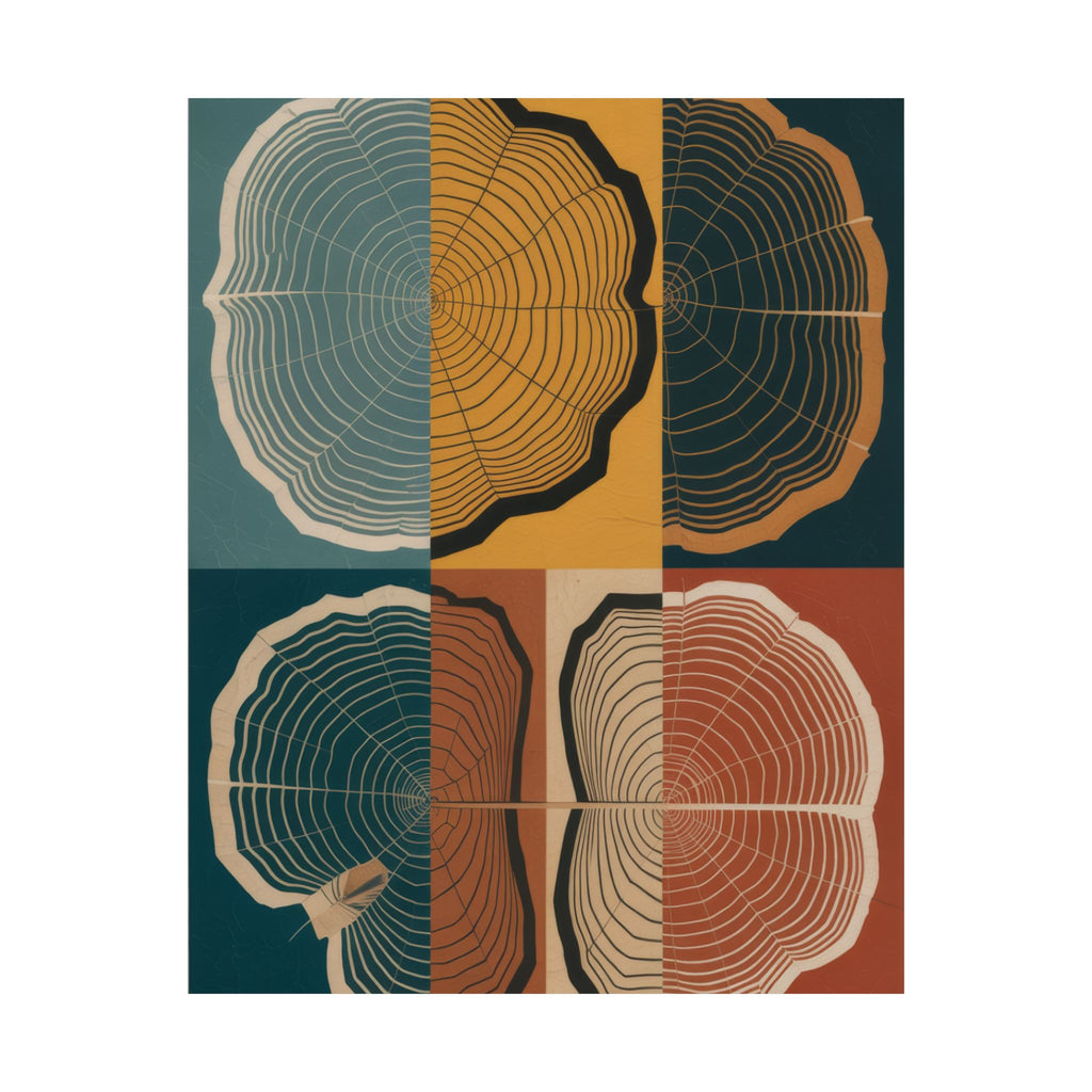 Tree Ring Abstract Art Print | Mid Century Modern Geometric Poster | Growth Rings Wall Art | Japandi Teal Mustard Retro Nature Decor