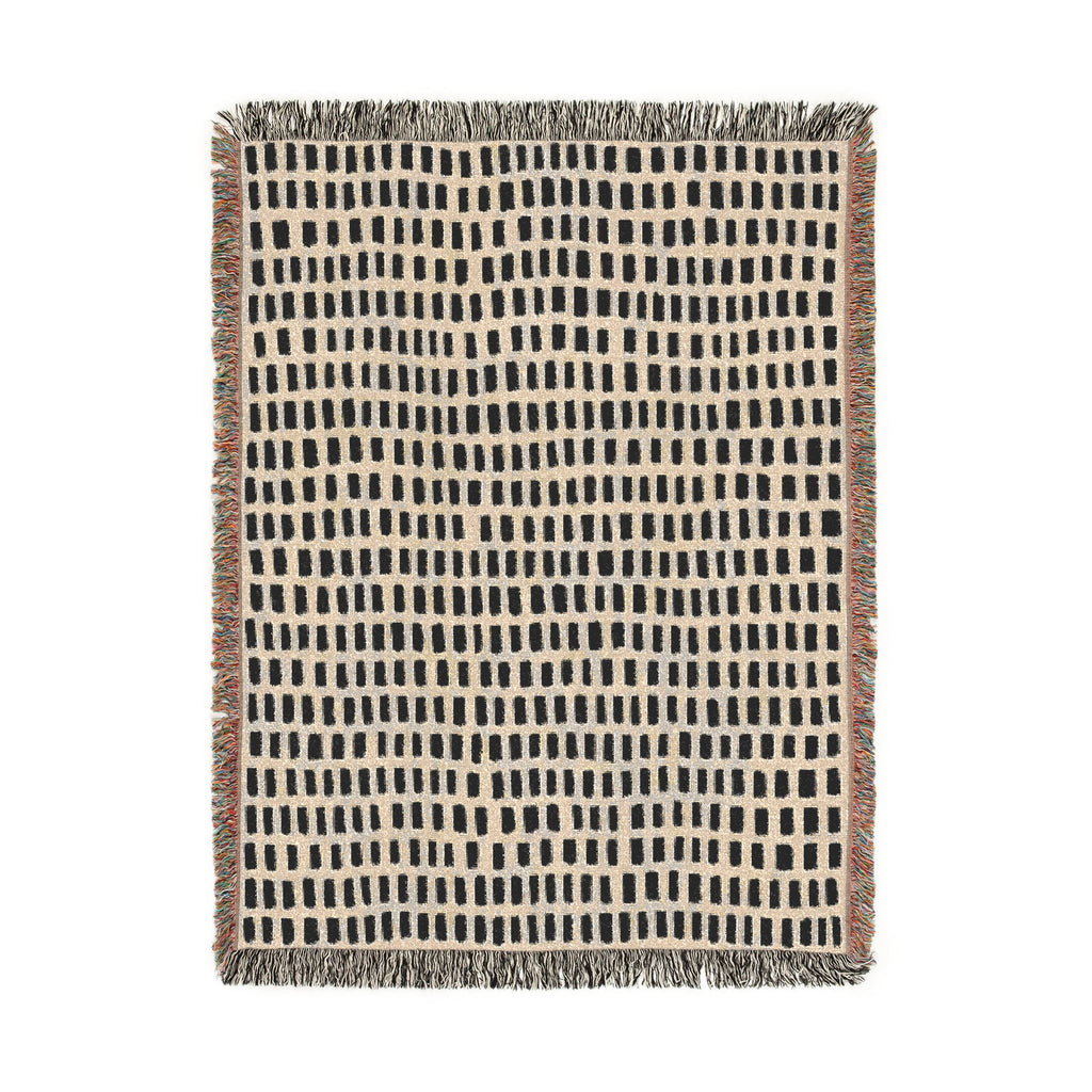 Updated Hand-Drawn Grid Texture Woven Blanket | Cream Background