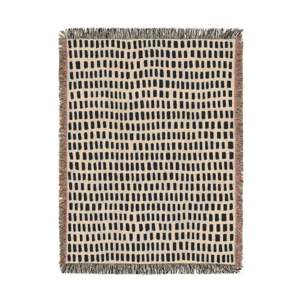 Updated Hand-Drawn Grid Texture Woven Blanket | Cream Background