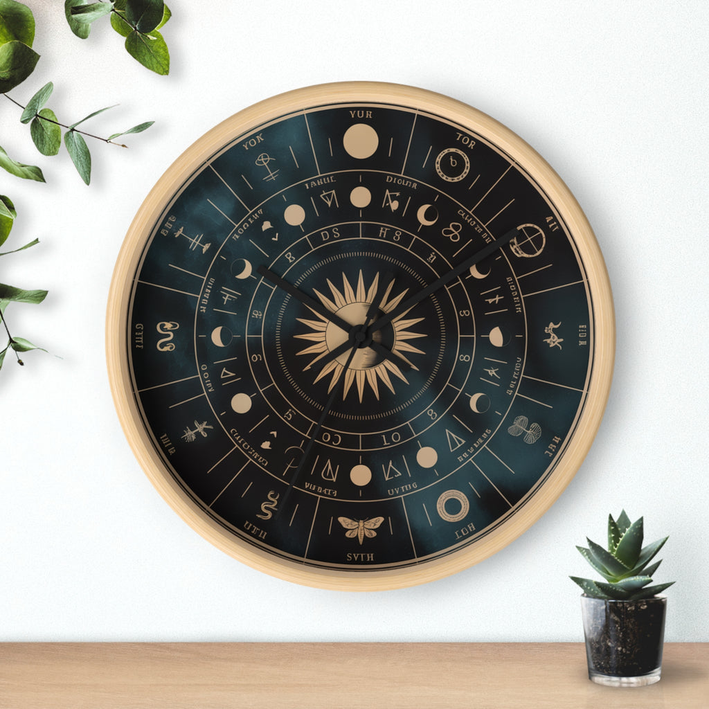 Eclipse Sun Occult Chart Wall Clock | Alchemical Glyphs, Antique Gold